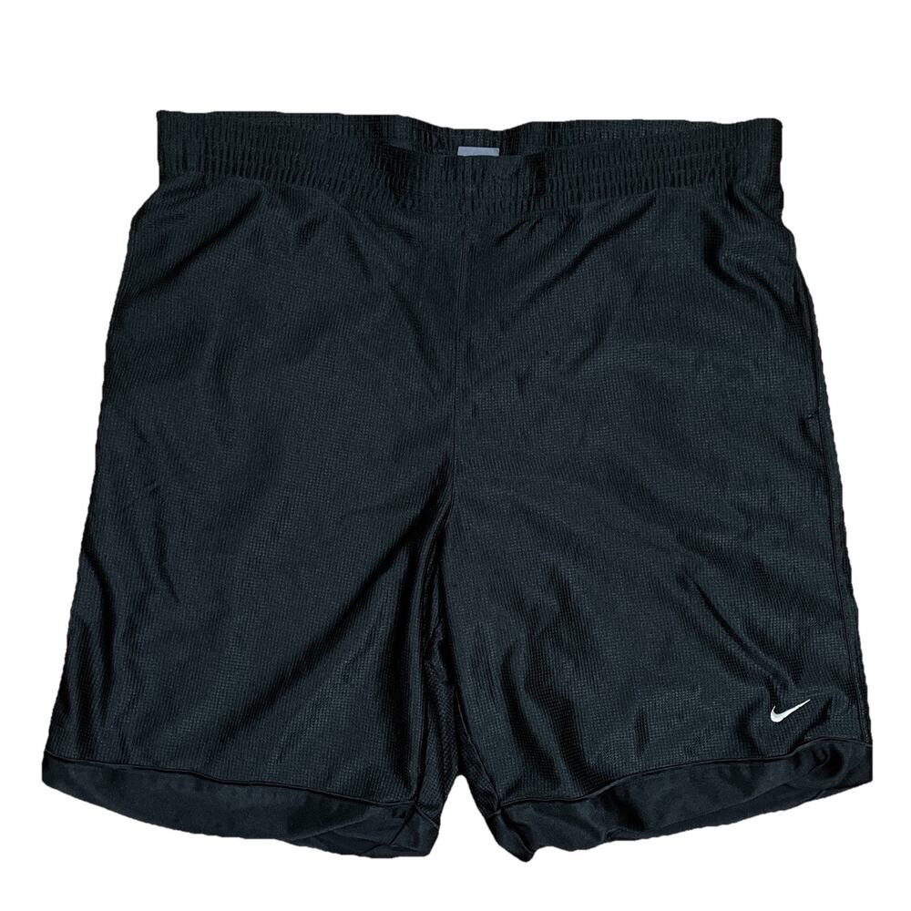 Nike Shorts Large Tag Stretched Elastic 40” Black Mesh Dazzle Shiny Swoosh Y2K
